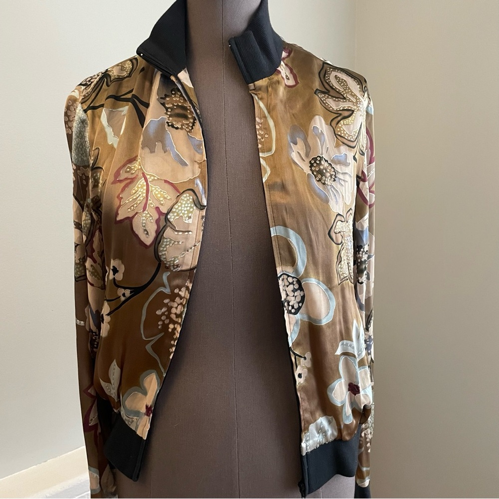 Spenser Jeremy silk floral zippered bomber jacket size small